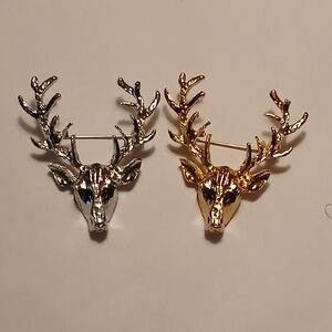 2 Silver And Gold-Toned Deer Antler Brooch